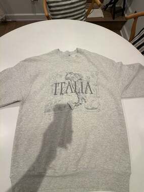 Vintage Fruit of the Loom Italia Map Graphic Heavy Cotton Sweatshirt Heather Gre